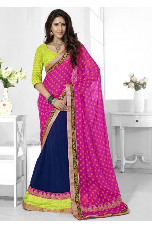 Blue Chiffon Border Worked Half n Half Lehenga Saree 46004