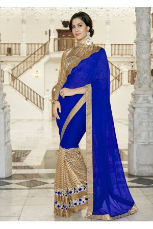 Blue Colored Border Worked Chiffon Festive Saree 97051