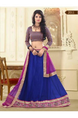 Blue Colored Border Worked Net Satin Lehenga Choli 2011