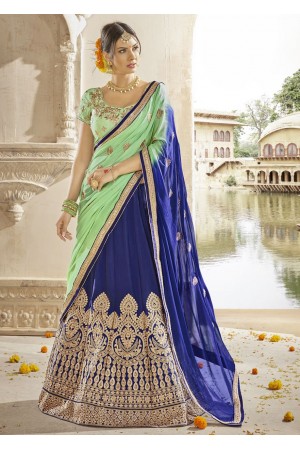 Blue Colored Embroidered Art Silk Wedding Lehenga Choli 1310