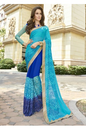 Blue Colored Embroidered Georgette Net Festive Saree 97058