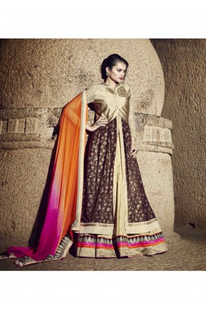 Golden Colored Embroidered Shimmer Georgette Lehenga Choli 88013