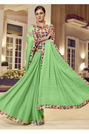 Green Chiffon Border Worked Saree 1022