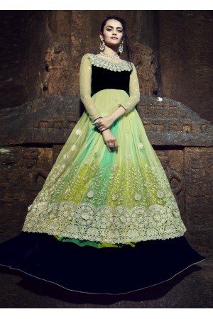 Green Chiffon Embroidered Circular Lehenga Choli 88011