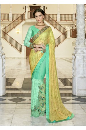 Green Colored Border Worked Faux Georgette Festive Saree 97055