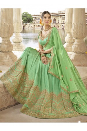 Green Colored Embroidered Art Silk Wedding Lehenga Choli 1307