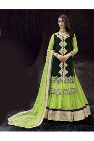 Green Colored Embroidered Net Lehenga Choli 88009