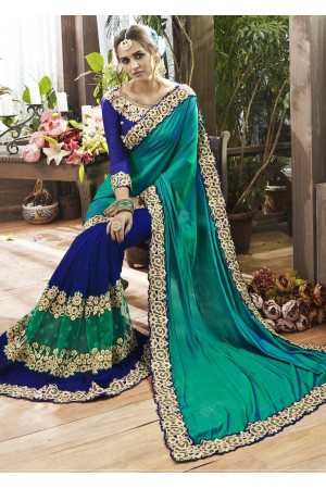 Green Colored Embroidered Satin Georgette Wedding Saree 87057