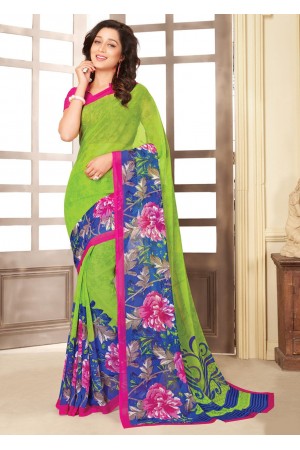 Green Colored Printed Faux Georgette Saree 89002