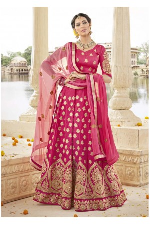 Magenta Art Silk Traditional Embroidered Lehenga Choli 1312