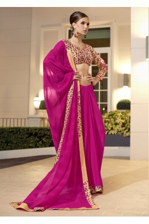 Magenta Chiffon Border Worked Saree 1023