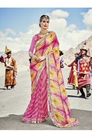 Magneta Colored Printed Georgette Chiffon Saree 2004