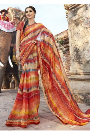 Multi Colored Printed Faux Georgette Saree 2011