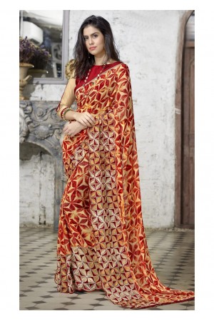 Multi Colored Printed Faux Georgette Saree 31118