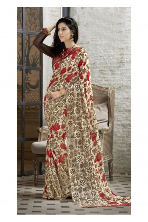 Multi Colored Printed Faux Georgette Saree 31120