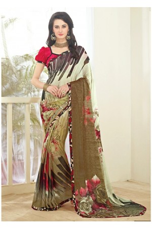 Multi Colored Printed Faux Georgette Saree 61004