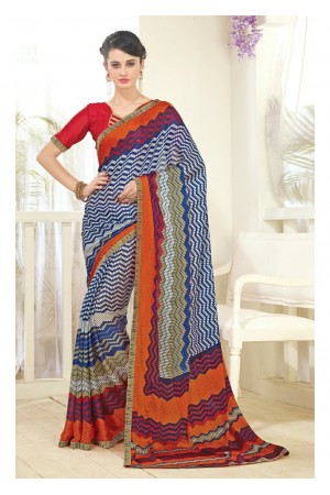 Multi Colored Printed Faux Georgette Saree 61006