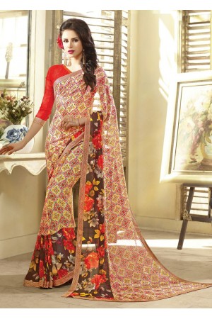 Multi Colored Printed Faux Georgette Saree 75039