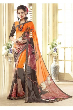 Multi Colored Printed Faux Georgette Saree 75045