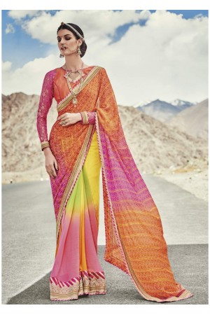 Multi Colored Printed Georgette Chiffon Saree 2006