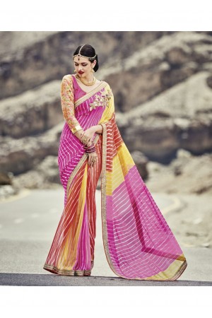 Multi Colored Printed Georgette Chiffon Saree 2011