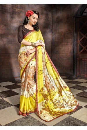 Multi Colored Printed Satin Chiffon Saree 1110