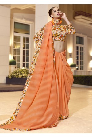 Orange Chiffon Border Worked Saree 1024