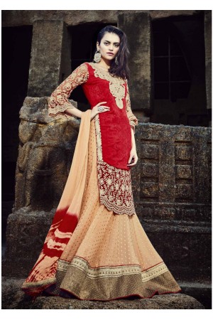 Orange Colored Embroidered Faux Georgette Lehenga Choli 88007