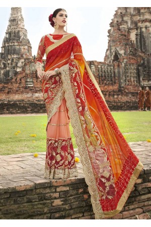 Peach Chiffon Half n Half Embroidered Saree 1038