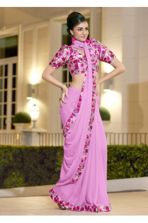 Pink Chiffon Border Worked Saree 1013