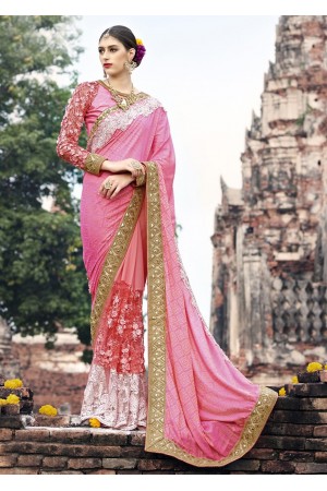 Pink Colored Embroidered Art Silk Net Georgette Wedding Saree 1035