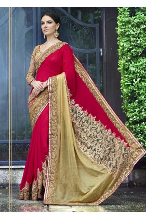 Pink Colored Embroidered Chiffon Net Partywear Saree 1032