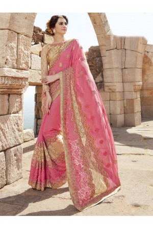 Pink Colored Embroidered Faux Georgette Festive Saree 87089