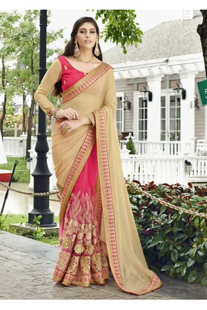 Pink Colored Embroidered Faux Georgette Net Festive Saree 87086