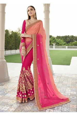 Pink Colored Embroidered Georgette Net Festive Saree 1401