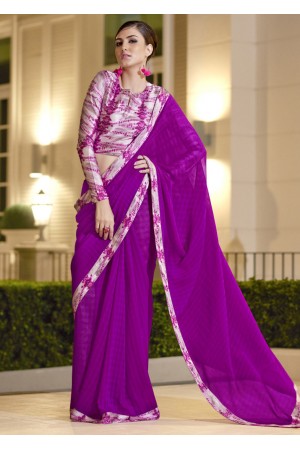 Purple Chiffon Border Worked Saree 1017