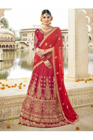 Red Art Silk Traditional Embroidered Lehenga Choli 1309