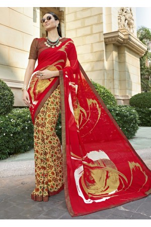 Red Colored Printed Saree 1701