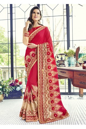 Red Faux Georgette Traditional Embroidered Saree 1501