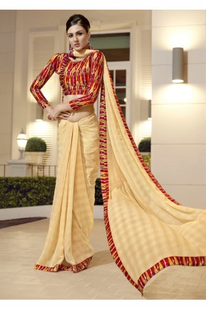 Yellow Chiffon Border Worked Saree 1018