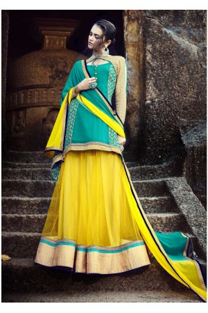 Yellow Colored Embroidered Net Lehenga Choli 88012