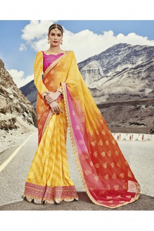 Yellow Colored Printed Georgette Chiffon Saree 2003