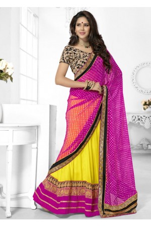 Yellow Georgette Chiffon Border Worked Half n Half Lehenga Saree 46007