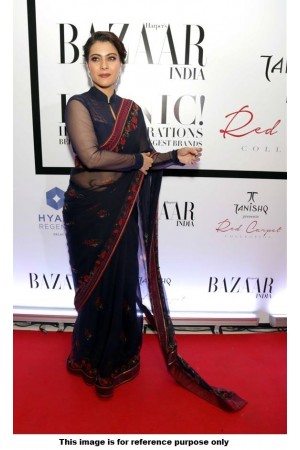 Bollywood style Kajol Devgan Navy blue saree