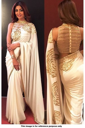Bollywood Style Shilpa shetty white and gold saree