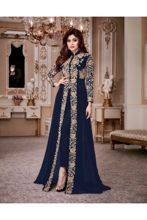 Shamita Shetty Blue color party wear anarkali kameez