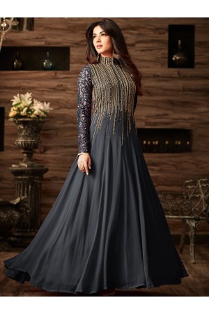 Sonal chauhan Dark Grey color net anarkali 4806