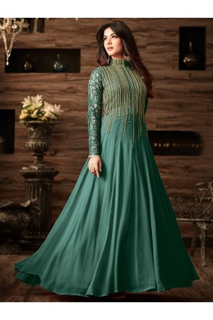 Sonal chauhan turquoise color net anarkali 4806