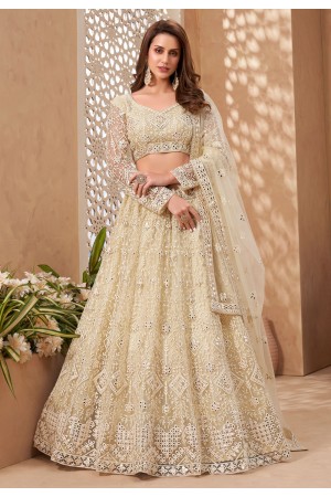 Beige net embroidered lehenga choli 1043