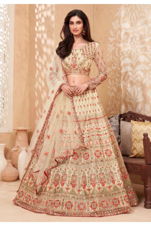 Beige net sequins work lehenga choli 1044